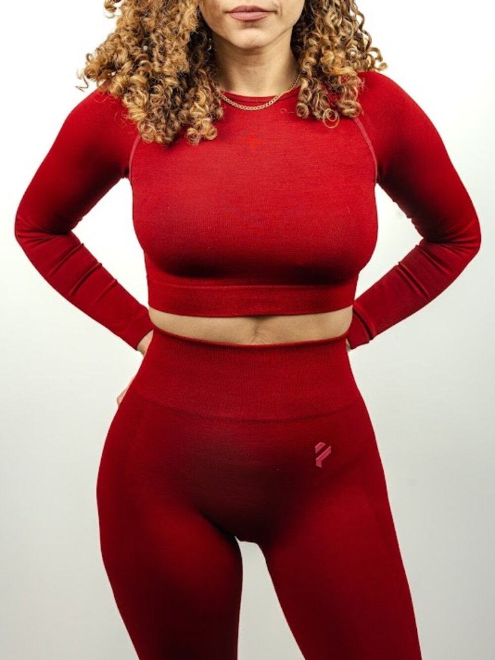 Red Seamless Sculpting Long Sleeve Crop Top Stretch Workout Gym Yoga Athletic